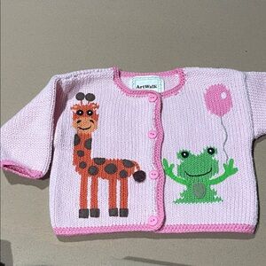 NWT Pink Baby Cardigan with Giraffe and Frog Design cotton by artwalk